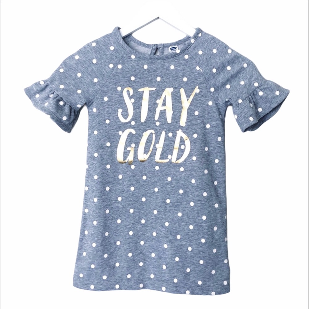 OLD NAVY Stay Gold Polka Dot Ruffle Sleeve Cotton Dress Gray White Gold Sz 5T